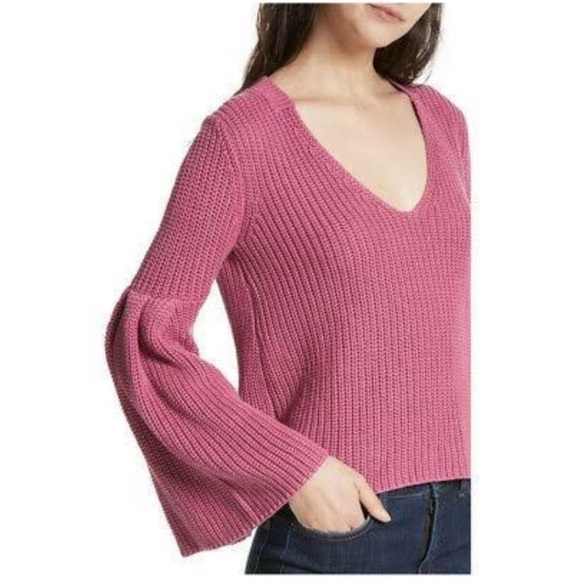 Free People Damsel Pink Bell Sleeve Knit Sweater - Picture 3 of 8